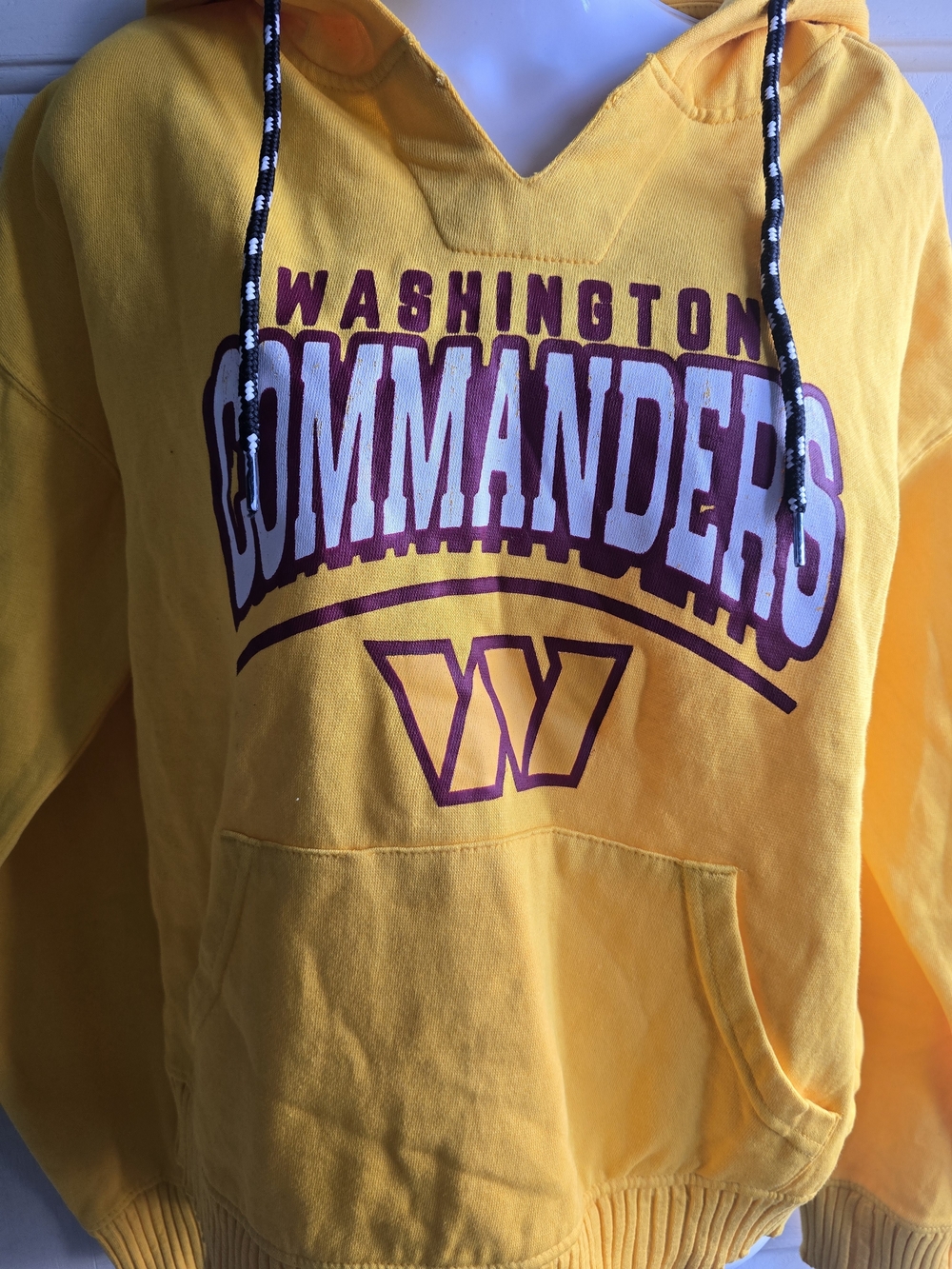 NFL Washington Commanders Yellow Pullover Hoodie with Maroon Print